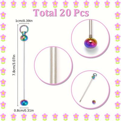 TEMU 20pcs Diy Keychain Making Kit - Blank Iron Rods For Beading, Handbag Charms & Craft Accessories - Favors