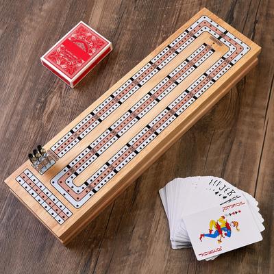 TEMU Magnetic Cribbage Board 15'' Wooden Folding 3 Track Game Set, W/, Storage Slots For 2 Playing Cards/pegs, Card Games For Travel Family Night