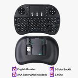 3-Color Backlit I8 Mini Wireless Keyboard 2.4GHz Air Mouse English Russian Keyboard with Touchpad Handheld for Android TV BOX (C 3 Color Backlight)