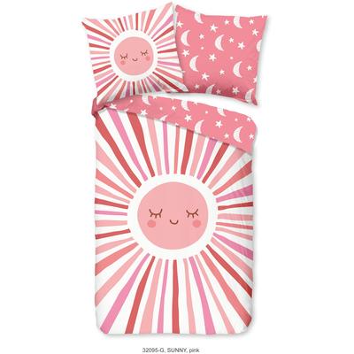Kinderbettwäsche GOOD MORNING "Sunnymul", rosa, B/L: 135cm x 200cm, , Renforcé, B/L: 80cm x 80cm, Renforcu00e9, Obermaterial: 100% Baumwolle, Bettwäsche, Baumwolle, 135x200, Reißverschluss, Wendeoptik, Mädchen, Sonne, Rosa Image