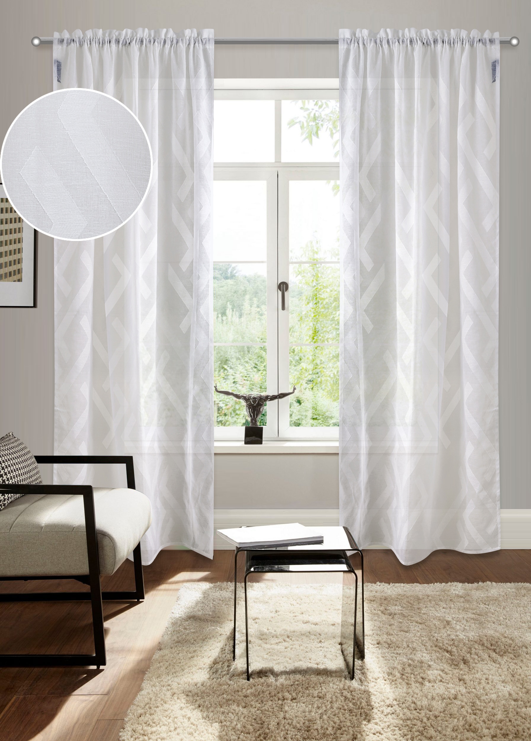 Gardine BRUNO BANANI "Lynn" Gr. 2, weiß, B:140cm H:175cm, Scherli, Polyester, Gardinen, schöner Schal, Scherli, zeitlos und modern Image