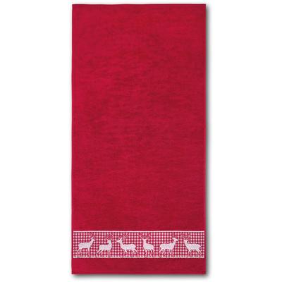 Handtuch DYCKHOFF "Hirschparade", rot (granat), B:50cm L:100cm, Frottier, Frottier, Handtücher (Packung), Made in Germany Image
