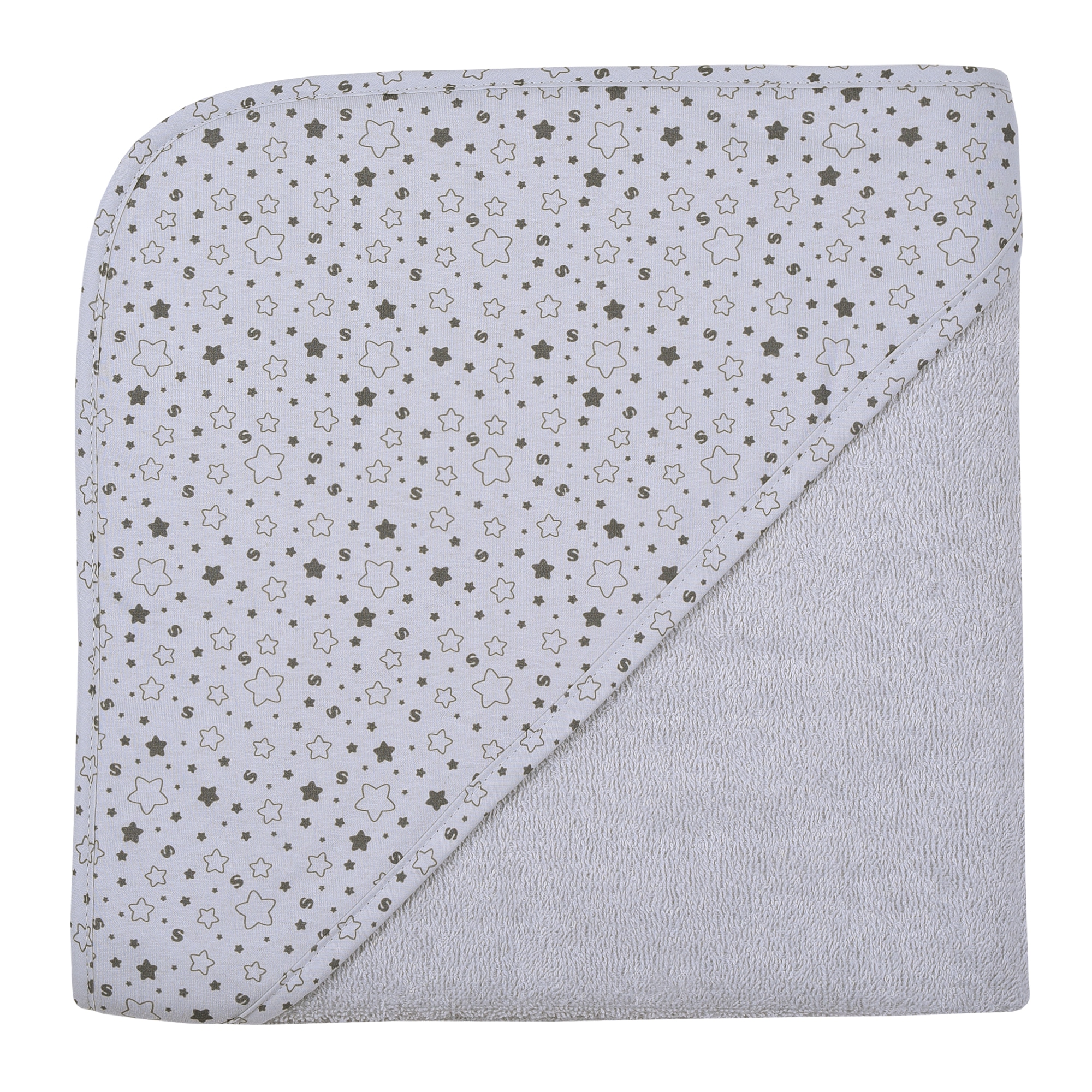 Kapuzenhandtuch WÖRNER "Sterne hellgrau Kapuzenbadetuch 100/100", grau (hellgrau), B:100cm L:100cm, Frottee, Frottier, Handtücher, obere Lage der Kapuze aus bedrucktem Single-Jersey