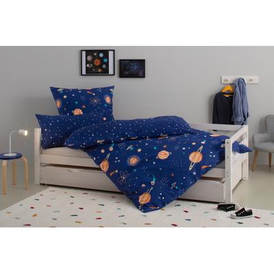 Kinderbettwäsche LÜTTENHÜTT "CUDDLEE", blau (weltall), B/L: 135cm x 200cm, , Biber, B/L: 80cm x 80cm, Biber, Obermaterial: 100% Baumwolle, Bettwäsche, in vielen Designs: Dino,Einhorn,Weltraum,Baustelle,Herz,Trecker,Safari
