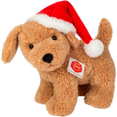 Kuscheltier TEDDY HERMANN "Hund mit Weihnachtsmütze 20 cm" Plüschfiguren hellbraun rot Kinder