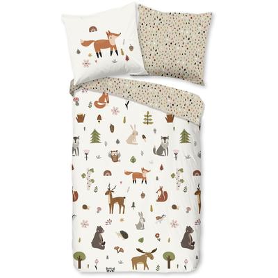 Kinderbettwäsche GOOD MORNING "United", beige (sand), B/L: 135cm x 200cm, , Renforcé, B/L: 80cm x 80cm, Renforcu00e9, Obermaterial: 100% Baumwolle, Bettwäsche, Baumwolle, 135x200, Wende, Kind, winter, herbst, tiere, fuchs, sand Image