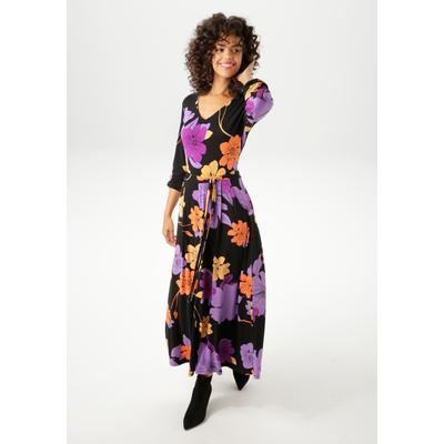 Maxikleid ANISTON CASUAL, Damen, Gr. 40, N-Gr, bunt (schwarz, lavendel, fuchsia, orange, beige), Single Jersey, Obermaterial: 95% Viskose, 5% Elasthan, bedruckt, geblümt, casual, figurumspielend knöchelfrei, V-Ausschnitt, Langarm elastischer Bund... Image