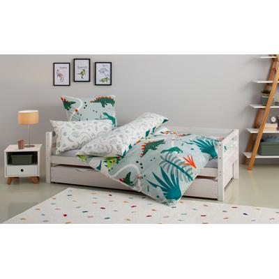 Kinderbettwäsche LÜTTENHÜTT "CUDDLEE", grün (dinosaurier), B/L: 135cm x 200cm, , Biber, B/L: 80cm x 80cm, Biber, Obermaterial: 100% Baumwolle, Bettwäsche, in vielen Designs: Dino,Einhorn,Weltraum,Baustelle,Herz,Trecker,Safari