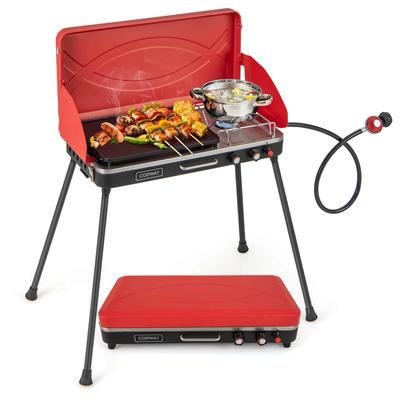 Portable Camp Grill 2-Burner Propane Camping Stove w/ Detachable Legs