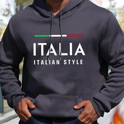 TEMU Italia Italian State Print, Men's Drawstring Sweatshirt Hoodies, Men's Comfy Casual Pullover Long Sleeve Hoodies With Kangaroo Pocket For Daily And Sport Wear Image