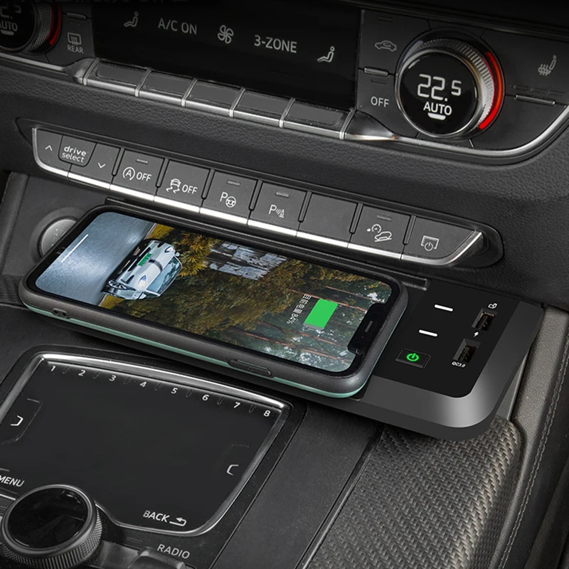Caricatore per telefono wireless per auto da 15 W supporto di ricarica rapido pad di ricarica caricatore per telefono cellulare per Audi Q5 SQ5 2018 2019 2020 2021