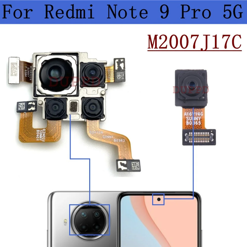 Fotocamera posteriore per Xiaomi Redmi Note 9 Pro 5G M2007J17C principale Ultrawide Macro profondità posteriore modulo fotocamera anteriore pezzi di ricambio