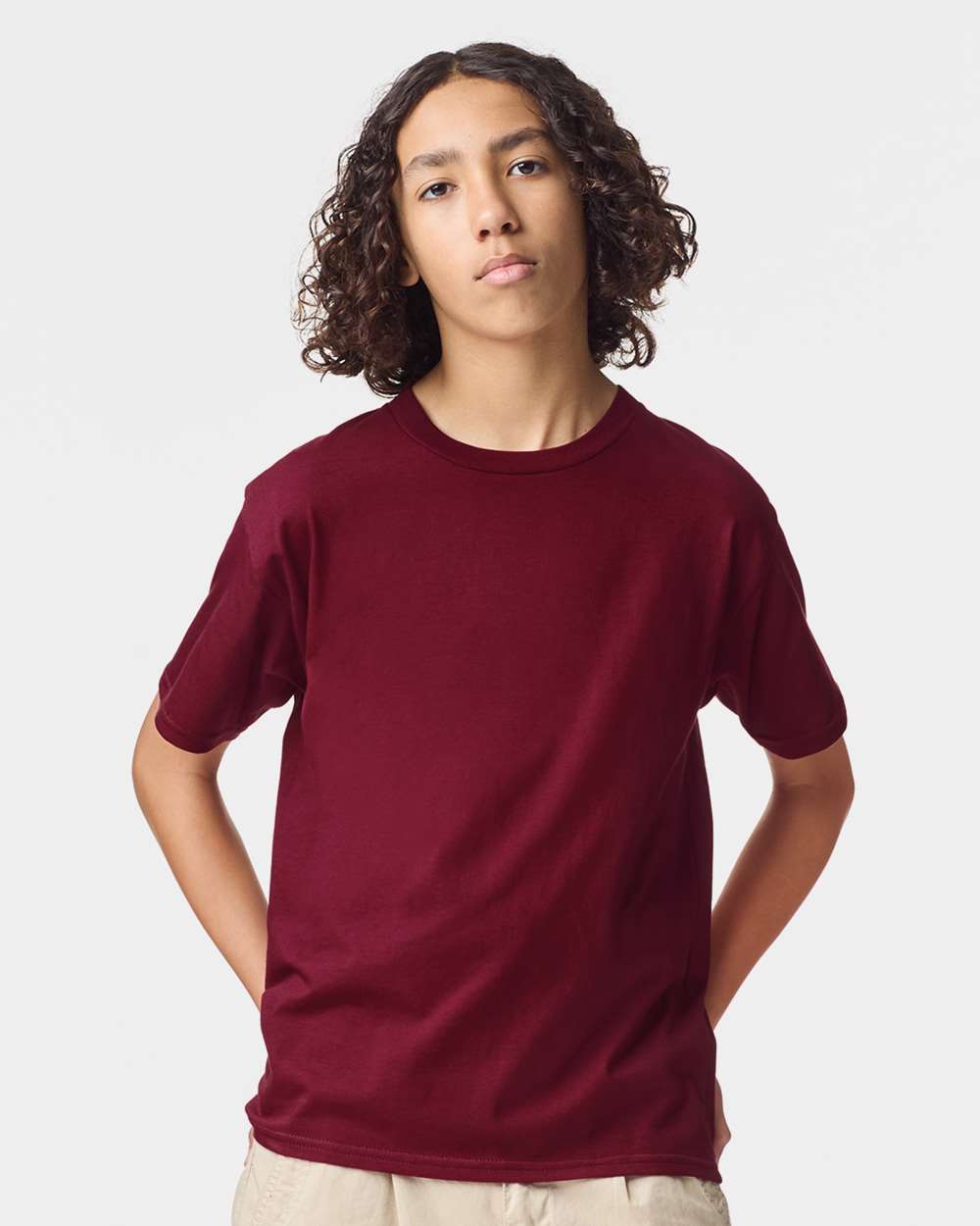 American Apparel 2001Y Youth Fine Jersey Top in Cranberry size XS | combed ring spun cotton