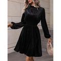 Damen velvet kleid Minikleid Rüschen Brautkleider schlicht Rollkragen Langarm Schwarz Wein Grün Farbe