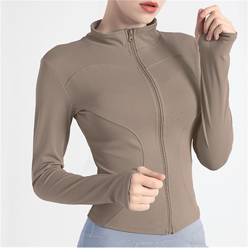 Damen Yoga Top Stehkragen Schnelltrocknend Leicht Atmungsaktiv Daumenloch Langarm Sport Einfarbig Jacke Oberteil Für Laufen Fitness Yoga Schlank Sportkleidung Image