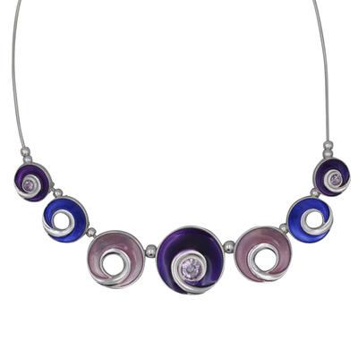 Lange Kette STEUER "Metallcollier silberfarben mit 7 Anhängern lilatöne", lila (violett), Halsketten, Damen, 49,5cm, Metall, L: 49,5cm B: 1.0mm, Collier Halskette, B:1.0mm Image