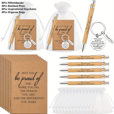 TEMU 6set/24pcs Employee Appreciation Gifts Bulk Ever Gifts Includes Mini Journal Notepads Thank You Vintage Key Bottle Keychain Inspirational Bamboo Pen Organza Bag For Staff Coworker