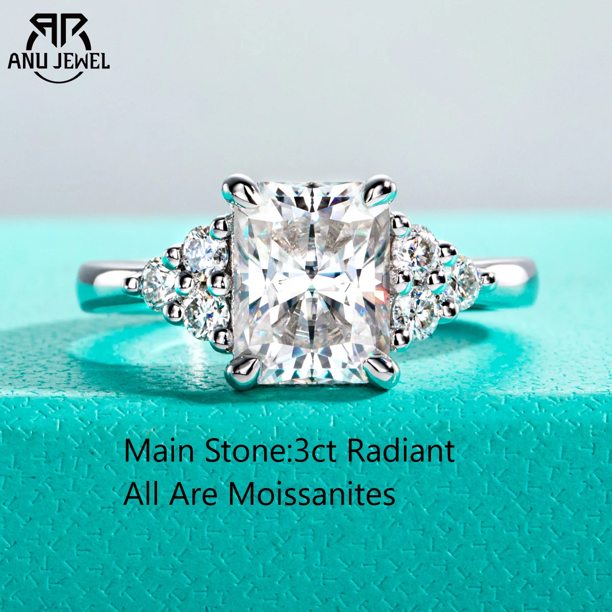 AnuJewel Anello di fidanzamento Moissanite color D taglio radiante da 3 ct Anello nuziale di lusso placcato oro 18 carati Commercio all'ingrosso di gioielli da donna