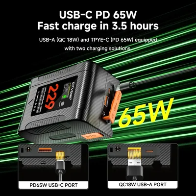 V Mount Battery BP-229 V Lock BP Bateria with PD 65W Fast Charging Port for Sony Camcorder Camera Video Light Blackmagic URSA