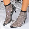 Neue Frauen Sexy Spitz Dünne High Heel Strass Mesh Socken Aushöhlen High Heel Coole Stiefel für Frauen Sommer Mode Frauen Schuhe