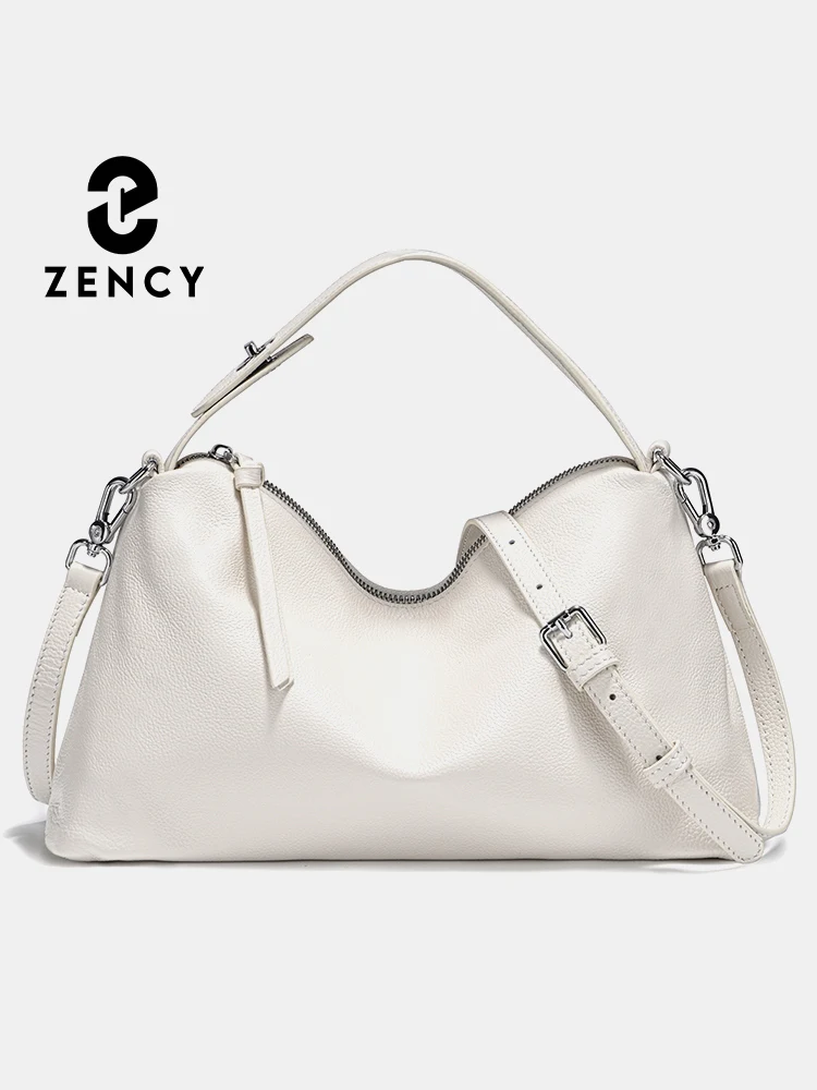 Zency Echtes Leder Tophandle Tasche Mode Hobo Tasche Frauen Schulter Handtasche Umhängetasche Designer Elegante Weiße Satchel Retro Braun