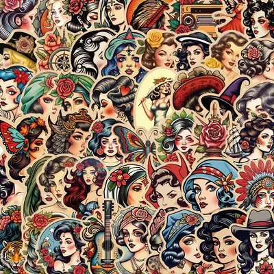 10/30/50pcs Cartoon Retro Tattoo Mädchen Aufkleber DIY Telefon Laptop Gepäck Skateboard Graffiti Image