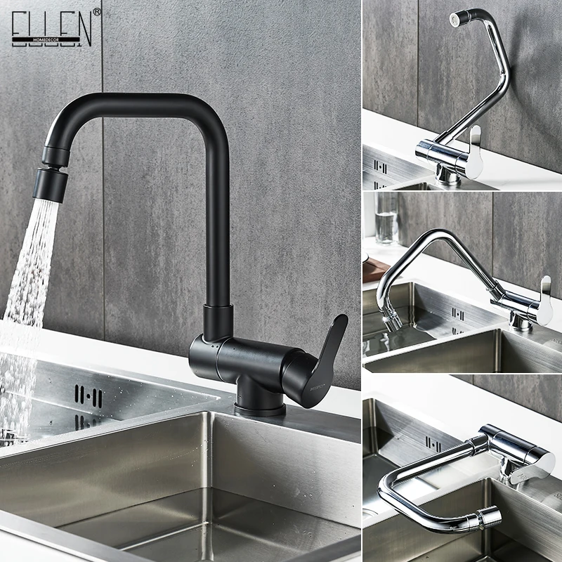 Robinets de cuisine noirs montés sur le pont, robinet extractible avec filtre à eau chaude et froide pour cuisine, mélangeur d'évier à deux voies, robinet de cuisine EL9005