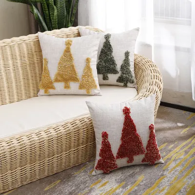 Weihnachtsbaum-Feiertagsdekoration, getufteter Kissenbezug, Leinen, rot, für Zuhause, Rückenlehne, Schlafzimmer, Kissenbezug Image