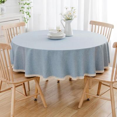 Runde Tischdecke aus Baumwollleinen, Leinenoptik Tischdecken für Esstische, Kaffeetische - Blau 90cm