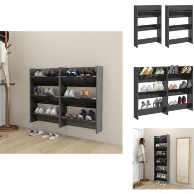 Vidaxl - Wand-Schuhschränke 2 Stk. Hochglanz-Grau 60x18x90 cm - Wand-Schuhschrank - Schuhschrank Image