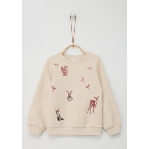 Sweatshirt S.OLIVER JUNIOR Gr. 116/122, beige (almond) Mädchen Sweatshirts mit Glitzerdruck