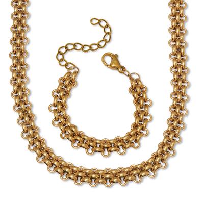 Women's Yellow Gold Ion-Plated Stainless Steel Fancy Link Necklace Set 18-inch by PalmBeach Jewelry in Gold