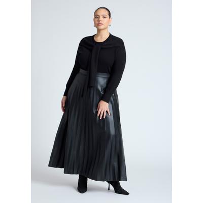 Plus Size Women's Maxi Pleated Faux Leather Skirt by ELOQUII in Black Onyx (Size 20)