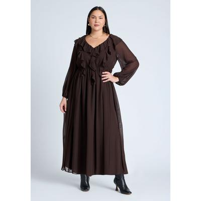 Plus Size Women's Cascade Ruffles Maxi Dress by ELOQUII in Brown (Size 22)