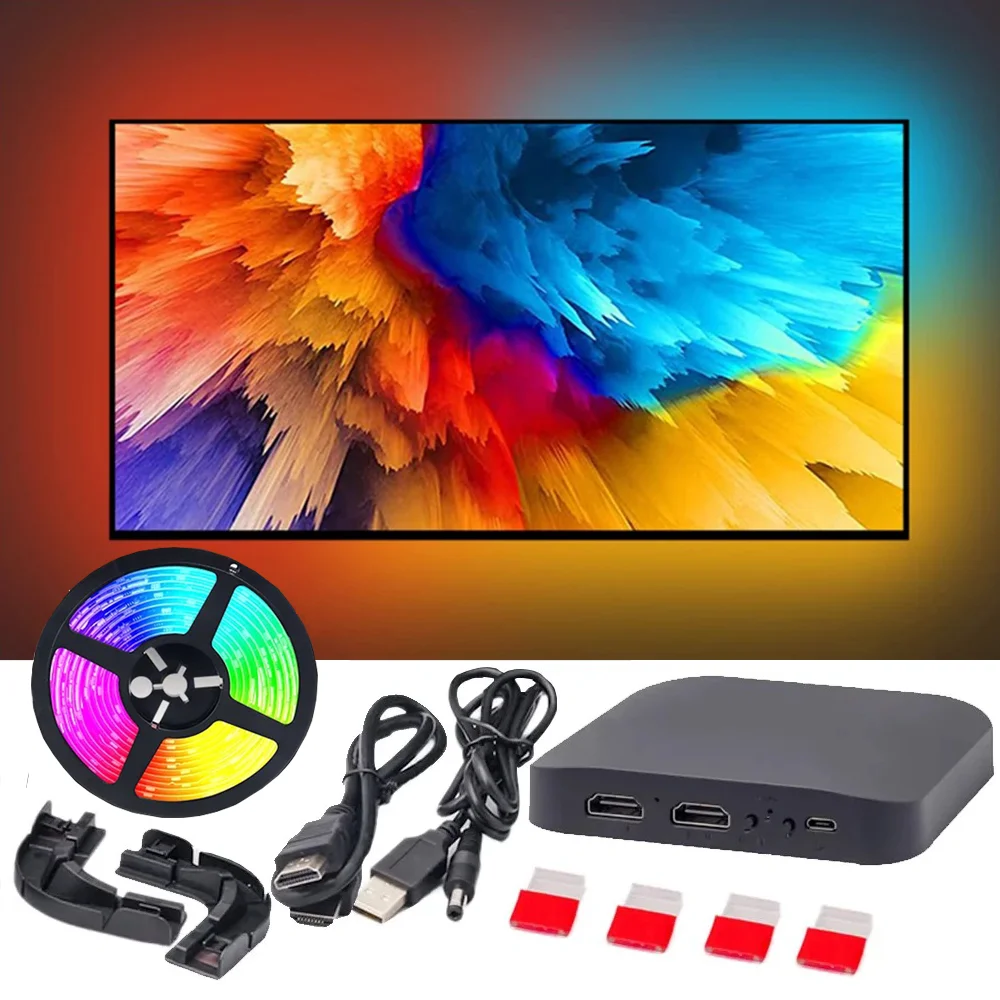 Smart Ambient TV LED-Hintergrundbeleuchtung 4K 1.4 2.0 HDMI Device Sync Box und WS2812B 5050 RGBIC Strip Light Kit für 24-65 Zoll PC PS4 XBOX Image