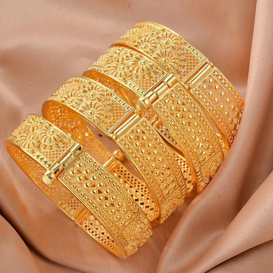 Gold Farbe 2-4 teile/los Dubai Mädchen Armreifen Für Frauen Schmuck Nahen Osten armbänder Die Braut Äthiopischen Hochzeit geschenk Image