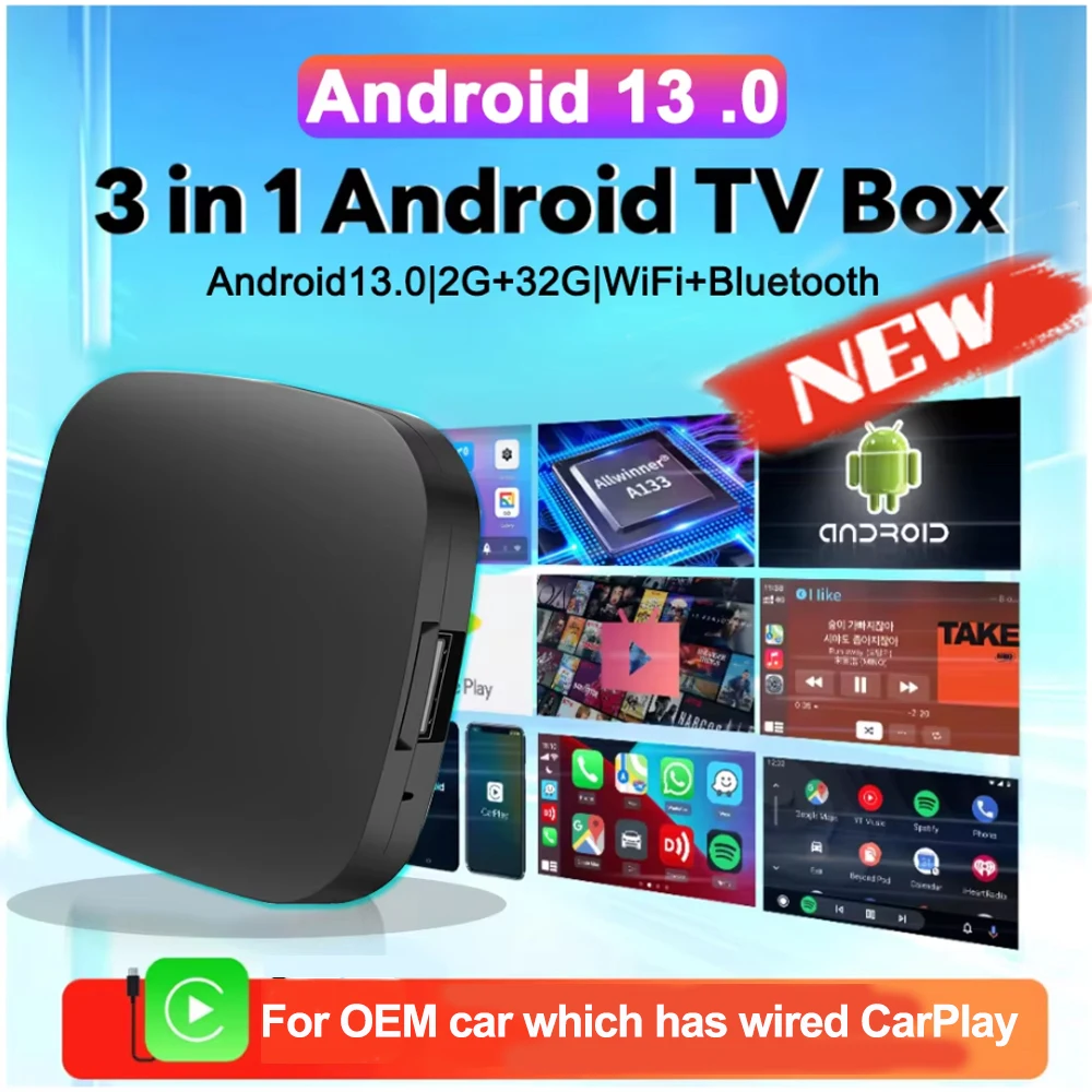 Android 13 Carplay AI Box Drahtlose Android Auto Smart TV Box Für Youtube Netflix Toyota Mazda Hyundai Haval GMC Ford MG VW Kia Image
