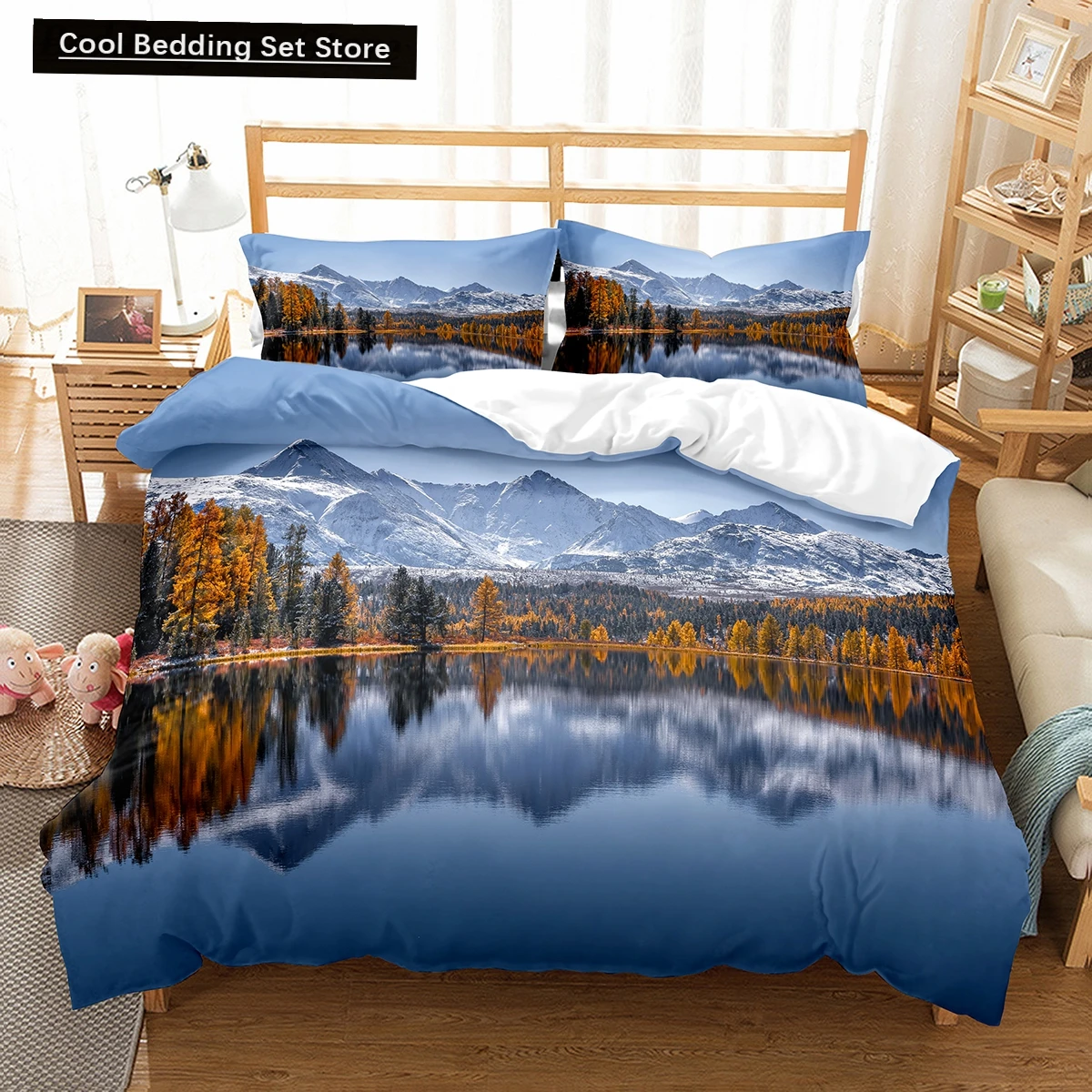 Altai Mountains King Queen Bett bezug Natur landschaft Bettwäsche Set Forest Lake Landschaft Bett bezug Polyester Bettdecke Image