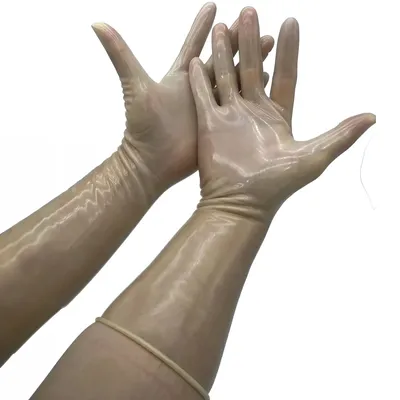 Maßgeschneiderte Latex-Handschuhe für Männer, klare transparente Socken, Gummihandschuhe für Erwachsene, Unisex, nahtloser Maskenhaubenform, Latex-Fetisch Image