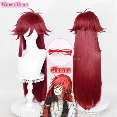 Grell sut cliff cosplay synthetische Perücke Anime 90cm lange Rose Perücke und Brille hitze beständiges Haar Halloween Party Perücken kostenlose Perücke Kappe Image
