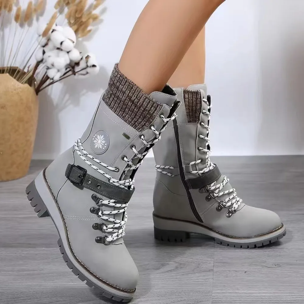 2024 Winter-Outdoor-Schuhe für Damen, seitlicher Reißverschluss, mittelhohe Stiefel für Damen, quadratischer Absatz, lässige Damenschuhe, mittelhoher Absatz, Damenstiefel Image