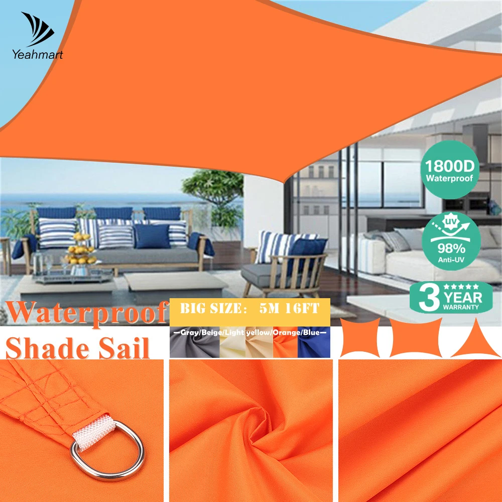 3/5/6M wasserdichte Markise Orange Sonnenschirm Sonnenschutz Segel für Outdoor Garten Strand Camping Terrasse Pool Sonnendach Zelt Sonnenschutz Image