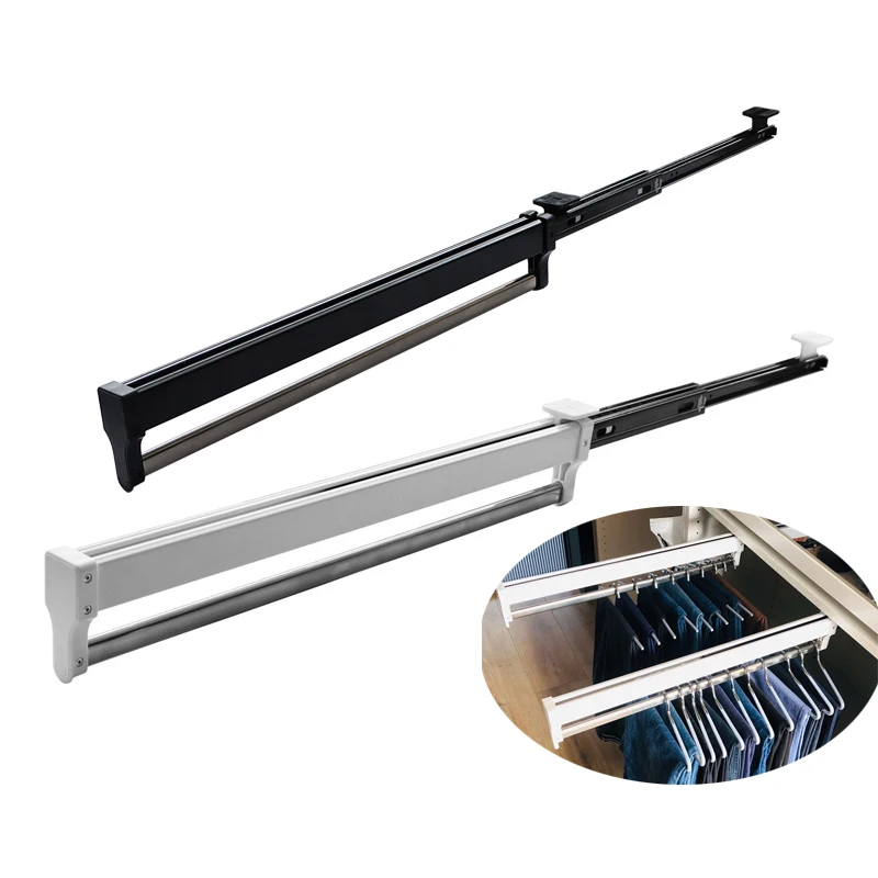 Ausziehbarer Kleiderschrank, Valet-Stange, verstellbar, für Kleiderschrank, Kleiderstange, robust, oben montiert, Kleiderschrank-Aufhänger, Rack, Stange, Kugellager, Rutsche