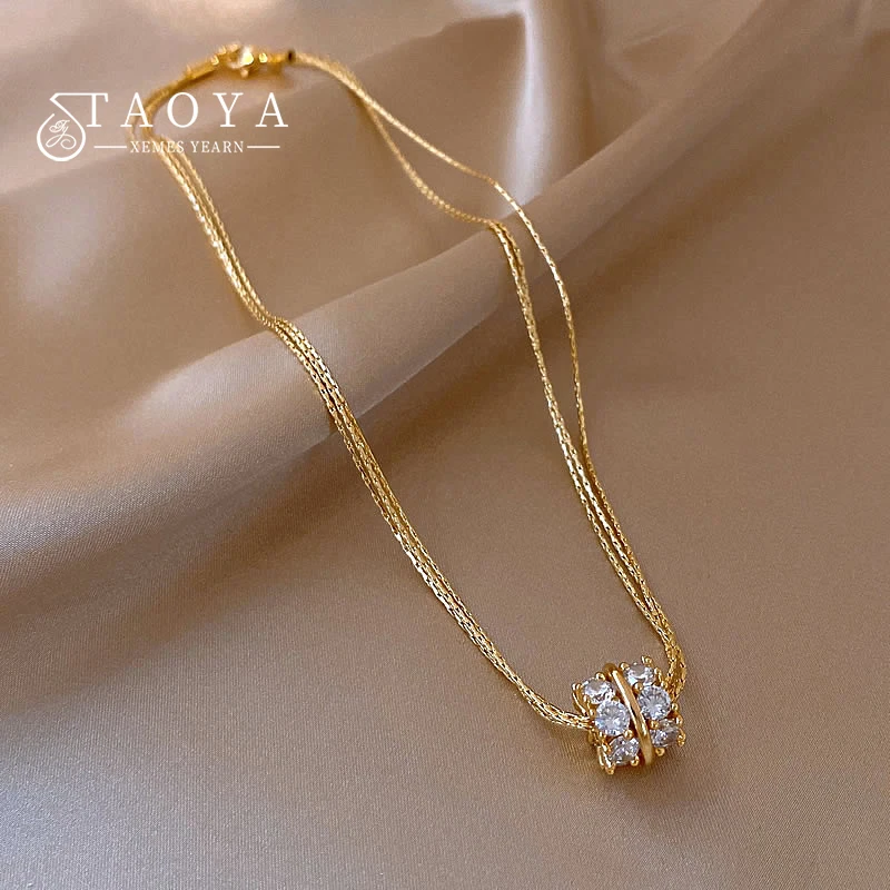 2024 neue Design Multi schicht Gold Farbe Kette Zirkon Kreis Anhänger Halskette Für Hochzeit Party frauen Luxus Schmuck Zubehör Image