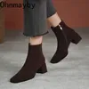 Vintage Wildleder Damen Stiefeletten Mode Dicker Absatz Kurze Booties Herbst Winter Damenschuhe