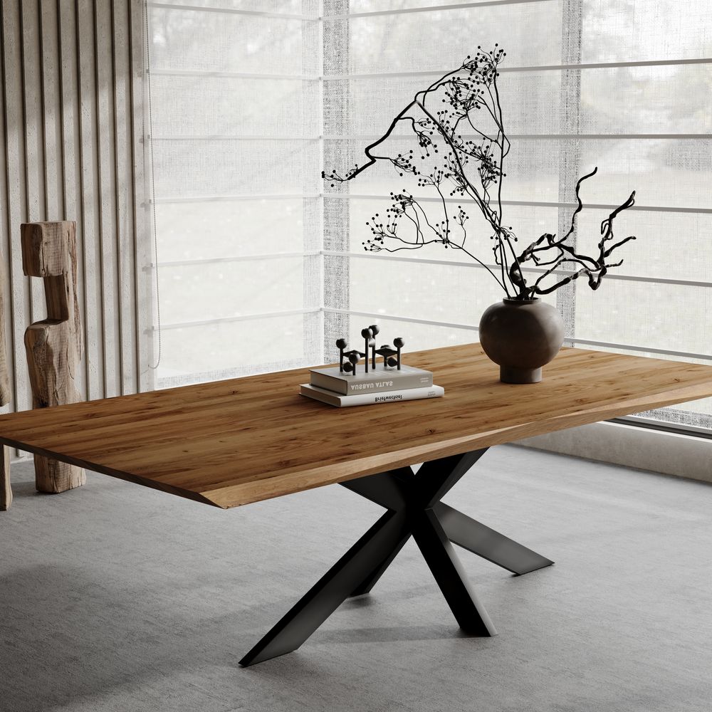 BlackWood »Table4YOU Austin« Wildeiche Massivholztisch gedrehte Kante / Wildeiche natur / 6 cm / 240x100 cm
