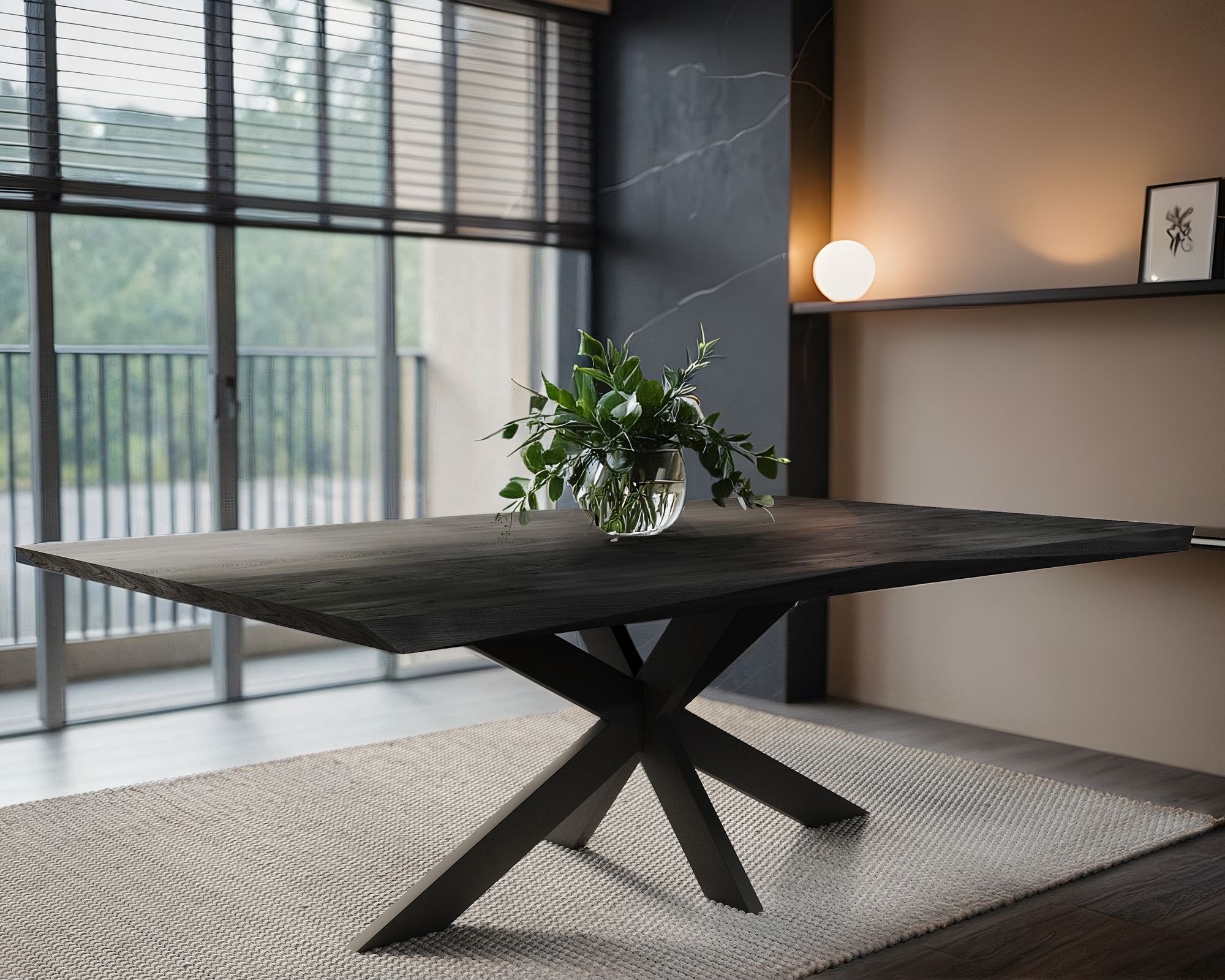 BlackWood »Table4YOU Austin Black Edition« Wildeiche Massivholztisch gedrehte Kante / Wildeiche schwarz / 6 cm / 200x100 cm