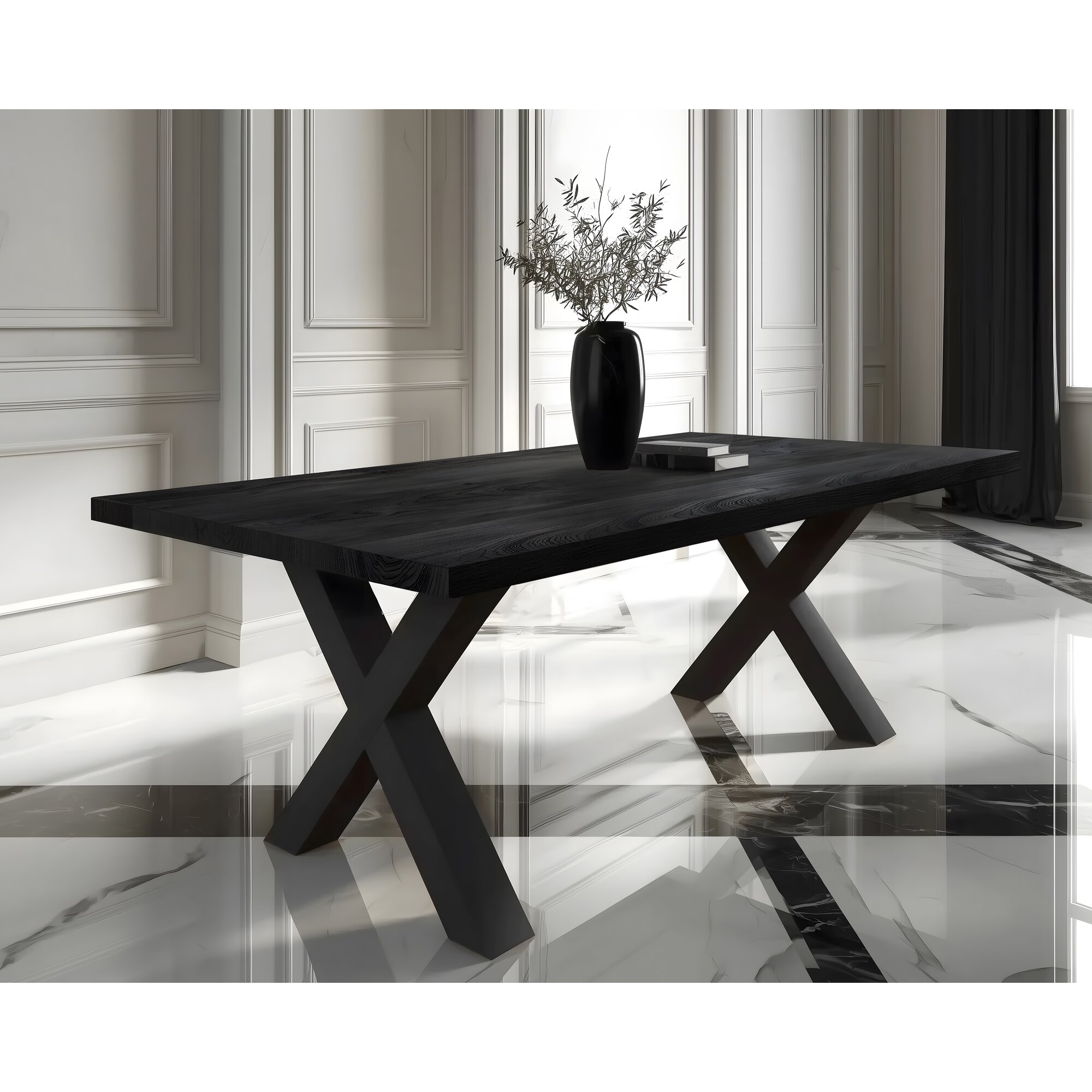 BlackWood »Table4YOU Phoenix Black Edition« Wildeiche Massivholztisch gerade Kante / Wildeiche schwarz / 6 cm / 240x100 cm