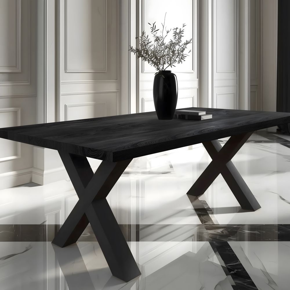 BlackWood »Table4YOU Phoenix Black Edition« Wildeiche Massivholztisch gedrehte Kante / Wildeiche schwarz / 6 cm / 260x100 cm Image