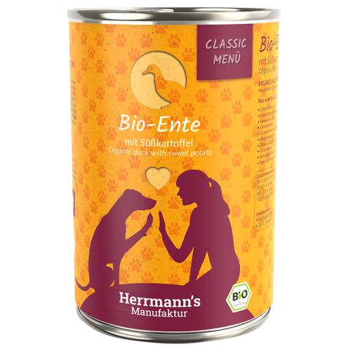 Lot Herrmann's Menu Classic / Menu Bio 24 x 400 g pour chien - canard bio, patates douces bio